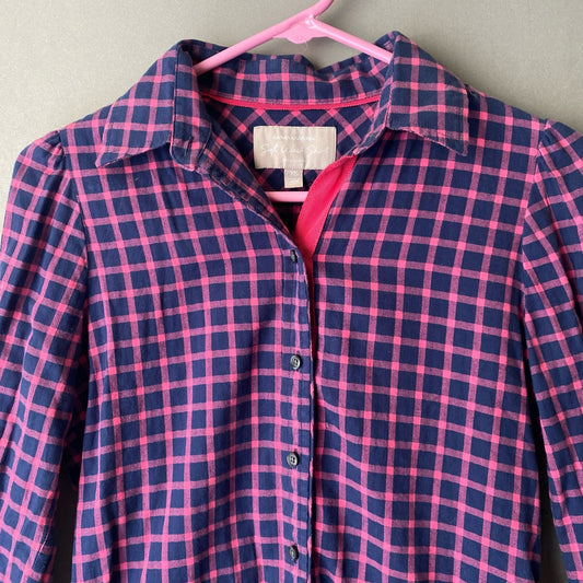 Banana Republic sz XS pink blue 100% cotton plaid flannel shirt