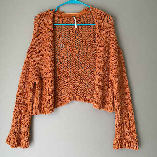 Free People sz XS cotton orange knit open cardigan