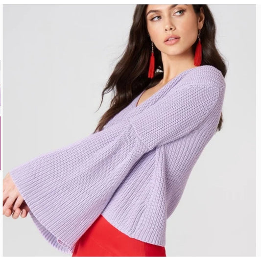 Free People sz S purple knit bell sleeve 100% cotton sweater NWOT