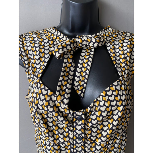 Odille sz 4 black yellow 100% silk career blouse