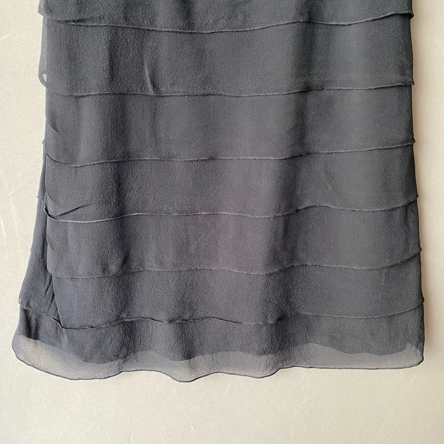 Kenzie sz M Vintage black ruffle layer y2k, 100% silk mini dress