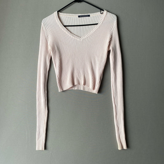 Brandy Melville sz One Size 100% cotton pink ribbed long sleeve sweater