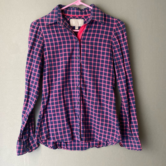 Banana Republic sz XS pink blue 100% cotton plaid flannel shirt