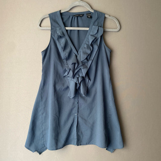 New York & Company sz XS blue ruffle sleeveless tunic blouse