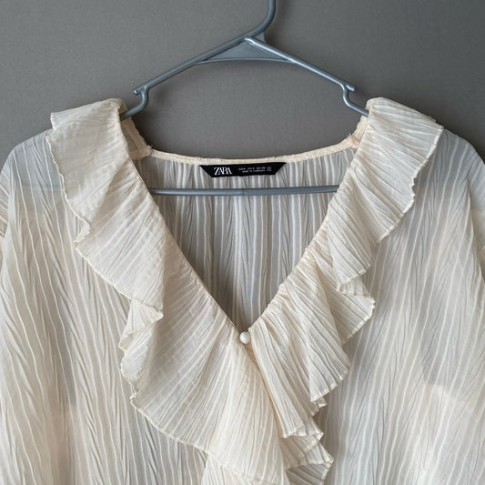 Zara sz S cream fairy boho ruffle blouse