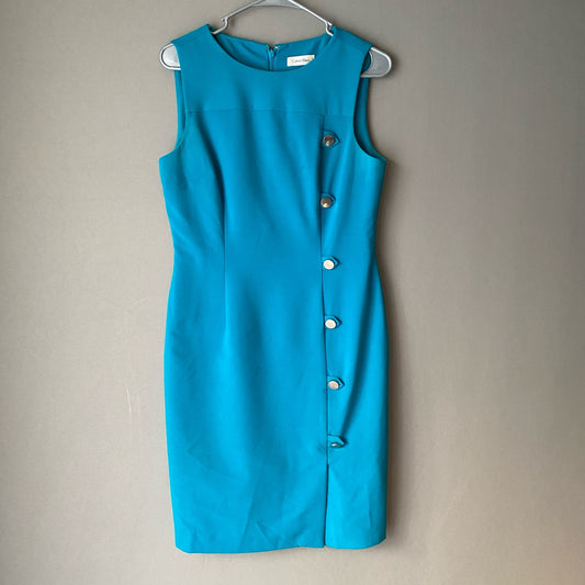 Calvin Klein sz  M blue button sleeveless career sheath pencil dress