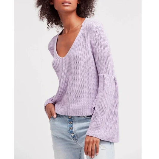 Free People sz S purple knit bell sleeve 100% cotton sweater NWOT