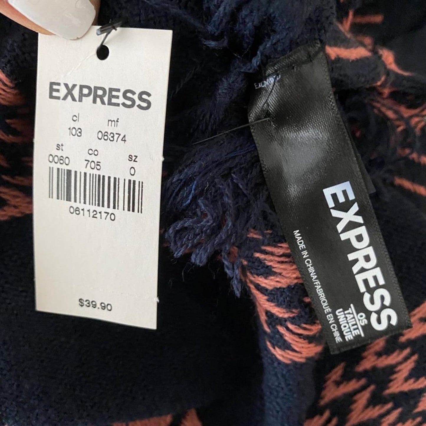 Express sz one size fits all stripe geo print Poncho shrug knit tassel wrap