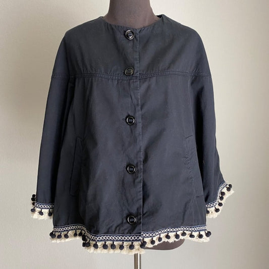 Zara Basic sz M navy cottage button tassels blouse top